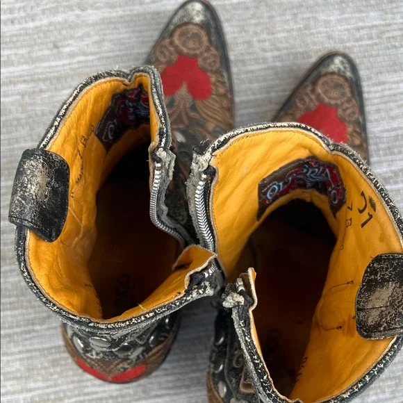 Old Gringo Little G Heart Crackle Distressed Leather Western Boots Size 7 - Picture 12 of 16